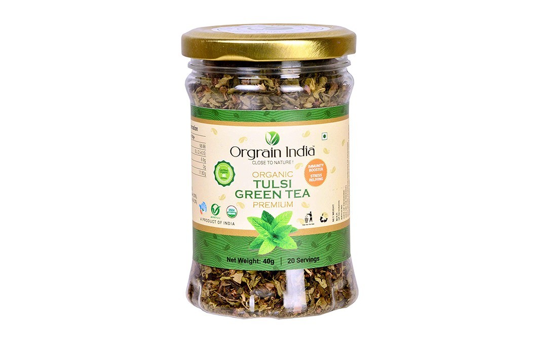 Orgrain India Organic Tulsi Green Tea   Glass Jar  40 grams